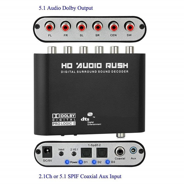 XF0102 HD Audio Rush, Digital Sound Decoder Converter 5.1 Channel