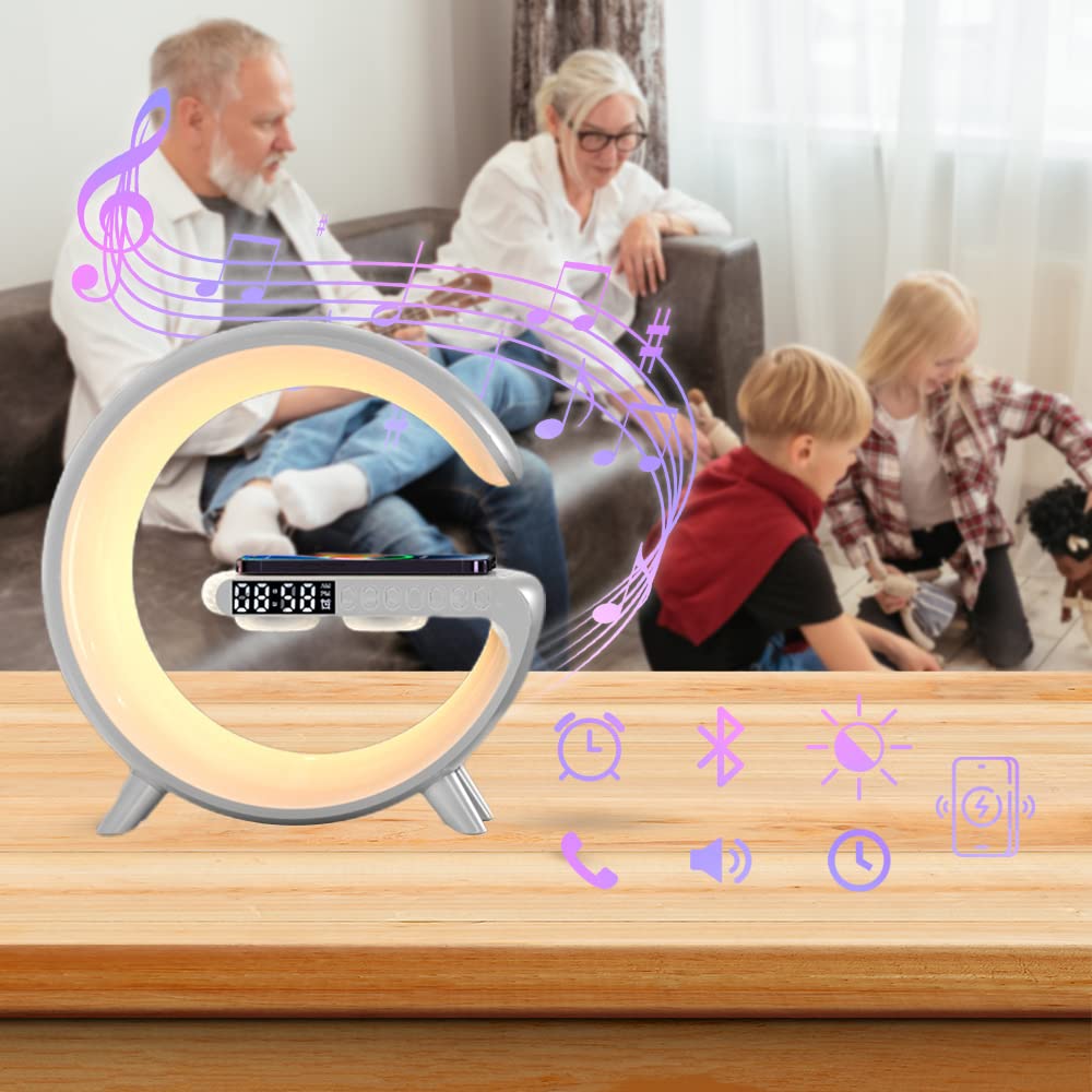 Multifunctional Wireless Charger Alarm Clock Speaker, 2023 Wireless Charger Atmosphere Lamp, Intelligent Bluetooth Speaker Wireless Mobile Phone Charger LED Lamp