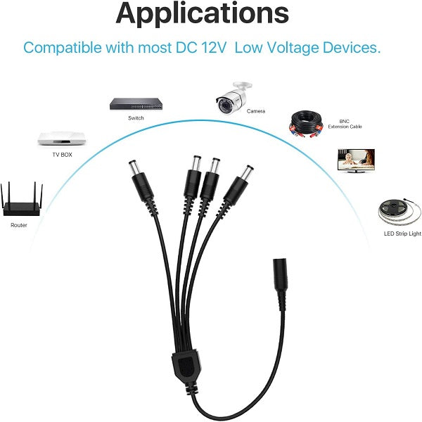 1 Female To 4 Male DC Power Y Splitter Cable