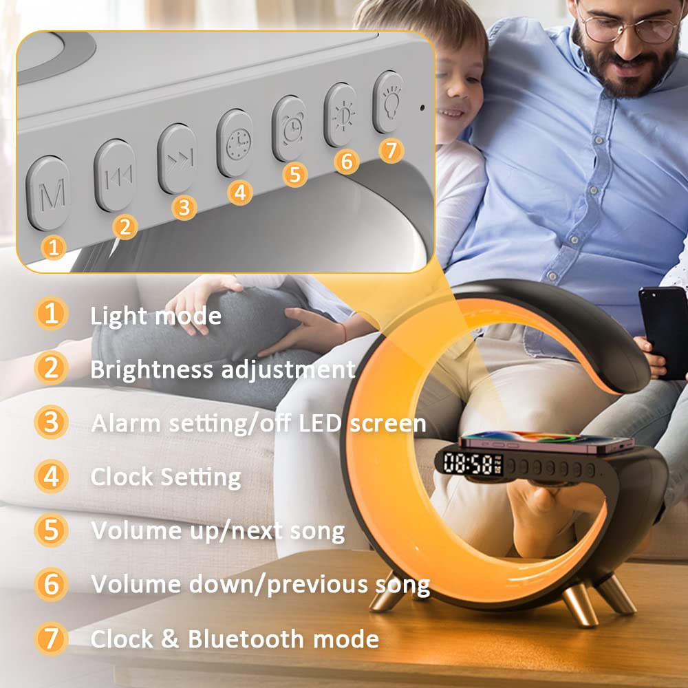 Multifunctional Wireless Charger Alarm Clock Speaker, 2023 Wireless Charger Atmosphere Lamp, Intelligent Bluetooth Speaker Wireless Mobile Phone Charger LED Lamp