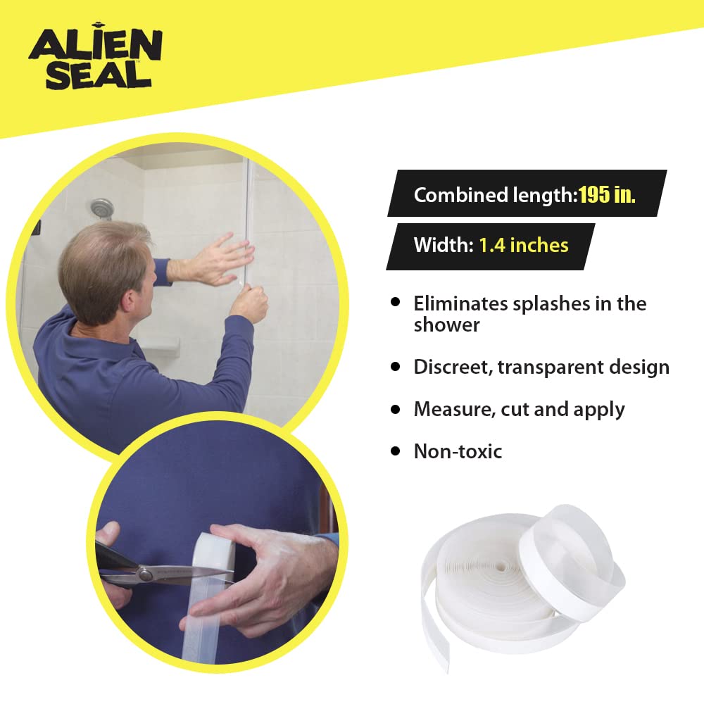 Alien Draft Seal Under Door Draft Stopper 1 Roll 195 in. Anti-Drip Adhesive and Flexible Flap to Seal Gaps Around Doors, Showers and Windows, Weather Stripping Insulator Tape As Seen On TV