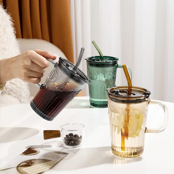 Jiageng 1831427 Thick Glass Mug With Lid And A Straw