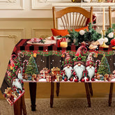 1pc Farmhouse Christmas Tablecloth with Gnome Trio & Red Buffalo Check Design Winter Snowy Landscape with Plaid & Checkered Patterns in Red Green Golden Brown Durable Rectangular Table Cover for Indoor/Outdoor Holiday Decorations Xmas Party Table