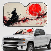 Samurai & Sakura Art Car Sunshade & Heat Foldable Design with 4 Suction Cups Fit for Cars SUVs Trucks Stylish Unisex Vehicle Accessory Car Artistic Cover Durable Material