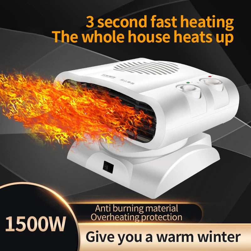 1500W Portable Electric Heater Miniature Head-shaking Mute Household Electric Heating Fan Desktop Electricity Saving Heater