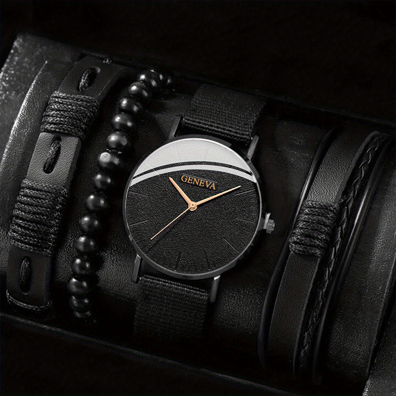1 Piece Casual Business Men's Quartz Watch And 3 Pieces Bracelets