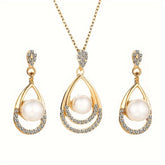 3pcs/set Fashion Vintage Faux Imitation Pearl Waterdrop Pendant Necklace & Earrings Banquet Party Jewelry Set Valentine's Day Party Birthday Gift