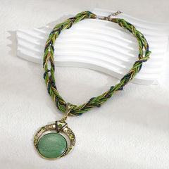 Fashion Bohemian Handwoven Necklace Ethnic Style Hollow Round Pendant Women's Sweater Chain