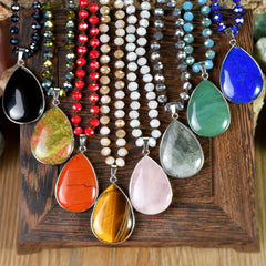 Handmade Natural Stone Beaded Long Necklace Boho Chic Multicolor Labradorite Tiger Eye Rose Quartz Lapis Lazuli & Unakite Pendant Jewelry for Women Birthstone Gift Vacation & Casual Attire