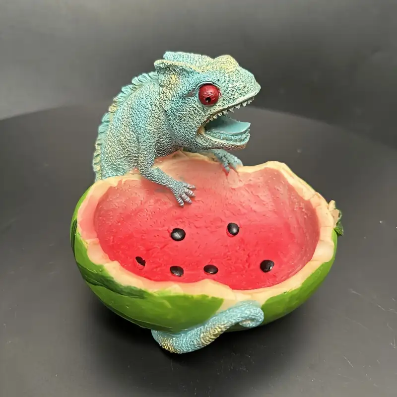 1pc Modern Resin Chameleon Lizard Watermelon Shaped Ashtray Animal Theme Irregular Tabletop De