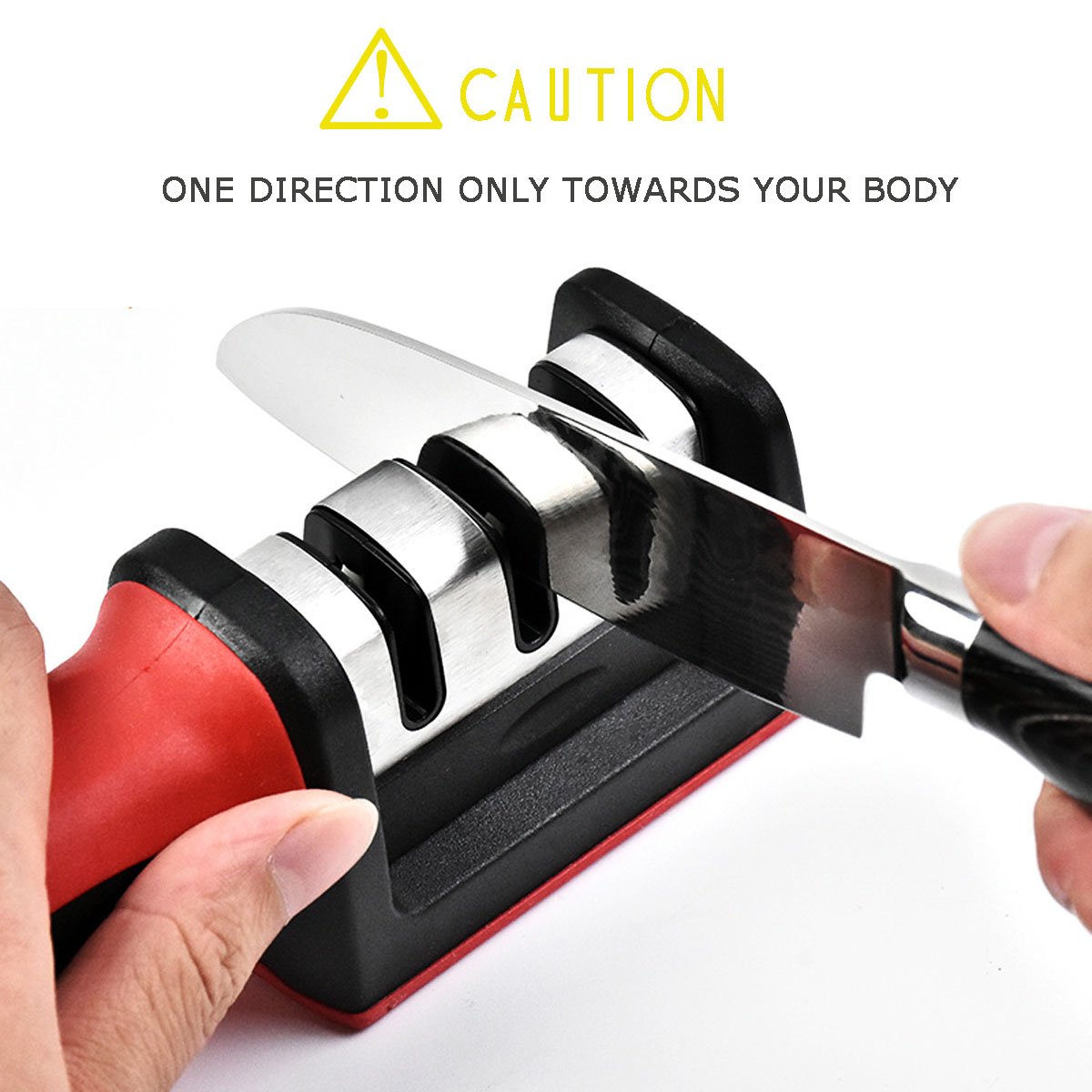 ResArea Knife and Scissor Sharpeners 3 Stage Knife Sharpener 3-in-1 Knife and Scissors Sharpener with Non-Slip Grip for Kinds of Knives Sharpening Tool Kitchen Gadget Red