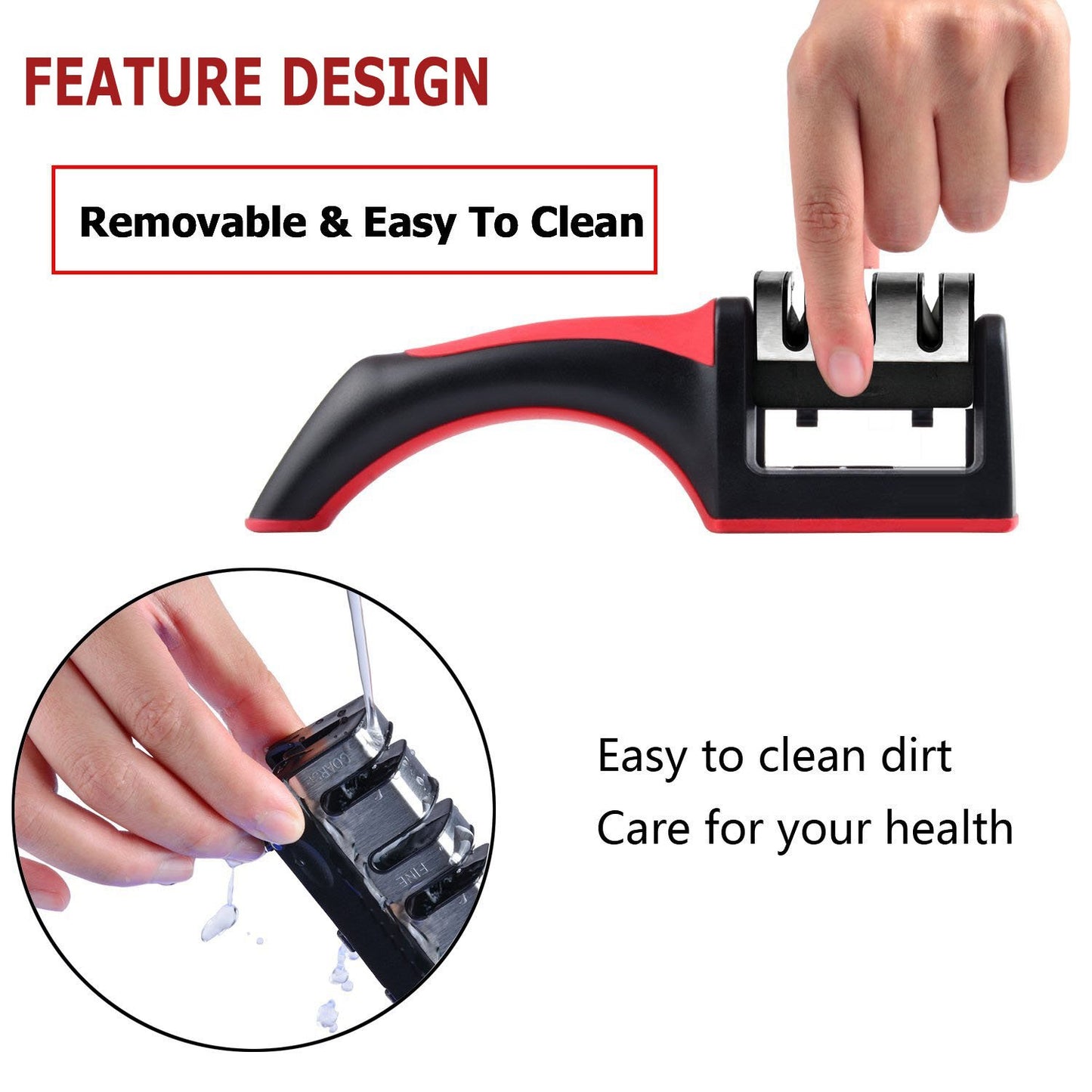 ResArea Knife and Scissor Sharpeners 3 Stage Knife Sharpener 3-in-1 Knife and Scissors Sharpener with Non-Slip Grip for Kinds of Knives Sharpening Tool Kitchen Gadget Red