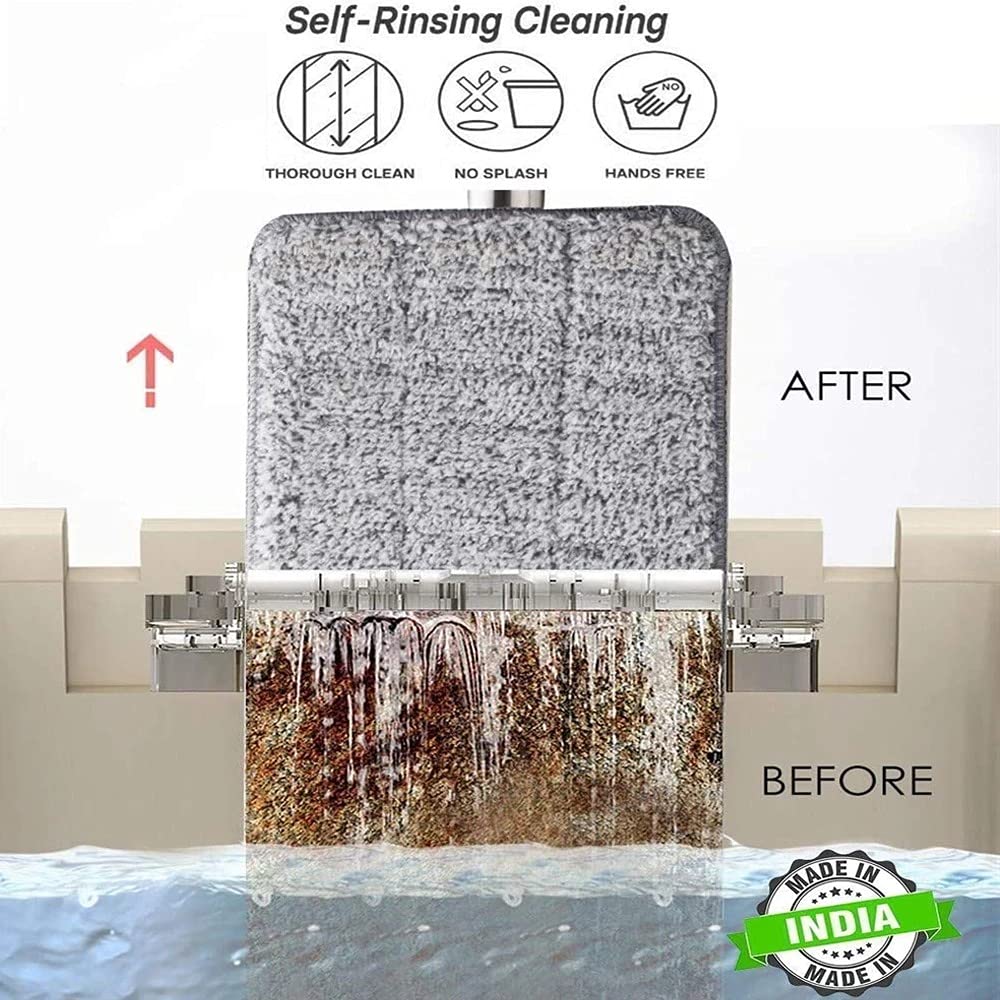 Scratch Cleaning Mop with 2 in 1 Self Clean Wash Dry Hands Free Flat Mop