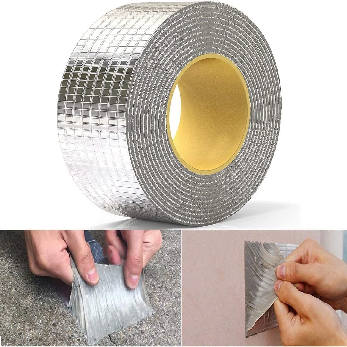 Leakage Repair Waterproof Tape For Pipe Leakage Roof Water Tape Leakage Solution Aluminium Foil Waterproof Adhesive Sealing Butyl Rubber Tape Surface Crack, Pipe Rupture (Silver)