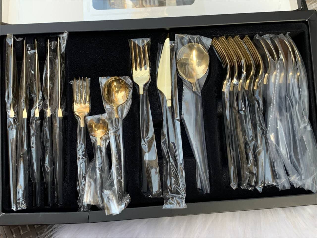 Cutlery Set Service For 6 With Box 24 Pieces Stainless Steel Flatware Set With Steak Knives, Forks And Spoons