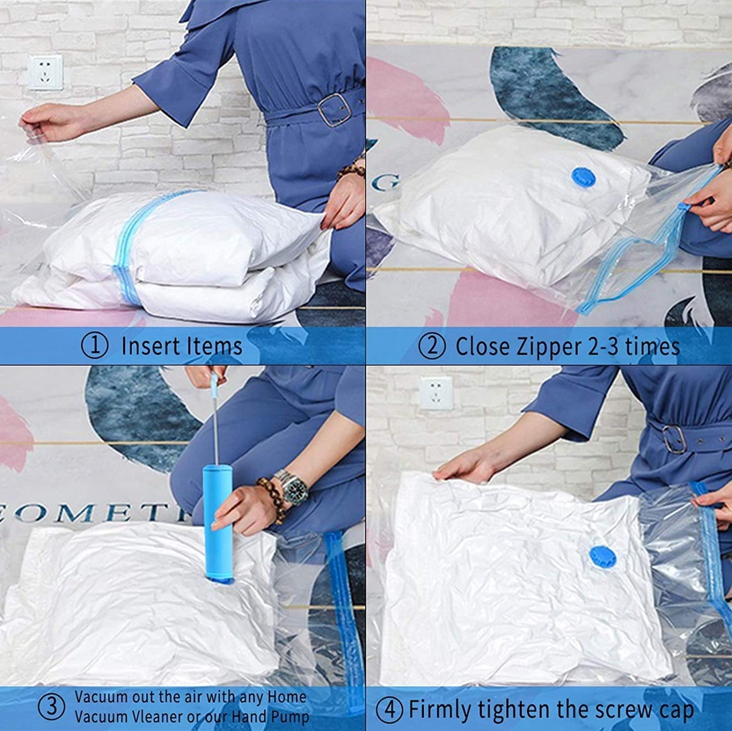 CREATION Reusable Ziplock Vacuum Storage Space Saver Bags For Home & Travel Seal Compression Bags
