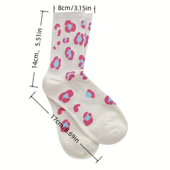 5 pairs of cute polyester socks for women Heart|Strawberry|Letter|Checkerboard pattern mix all season polyester socks soft mid calf socks for all seasons comfortable casual sports socks machine washable