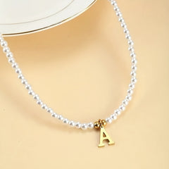 Hot Fashion Beaded 26 Letters Necklace Alloy Plated 18K Golden Women's Collarbone Chain Necklace