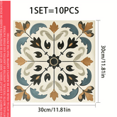10Pcs Spanish Style Vinyl Floor Tiles Peel & Stick 30.0X30.0 Cm