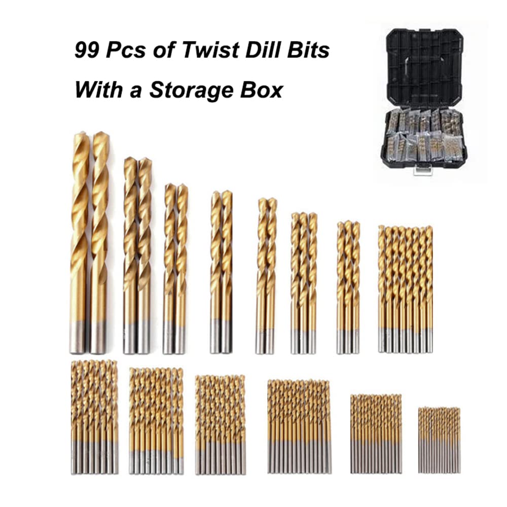 99PCS Titanium Coated Twist Drill Bit Set with Case