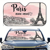 Parisian Car Sunshade Elegant Eiffel Tower & Paris Streetscape Pastel Pink & Black shade with Foldable Sun for Cars SUVs Trucks Ideal French Gift for & Paris Themed Decor Vehicle Interior Cooler Parisian Aesthetic Easyinstall Sunshade 2D