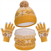 Ear Warmer Knitted Hat Set Cozy Autumn and Winter Knitwear Bundle Snowflake Pattern Beanie Small Size Hat & Scarf & Gloves Combo Thick Breathable Warmth with Fleece Lining Machine Washable