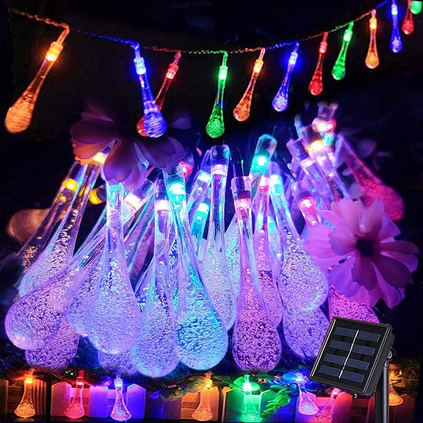Aerbes Solar Powered Water Drop Hanging Light 50 Bulbs 9.5M