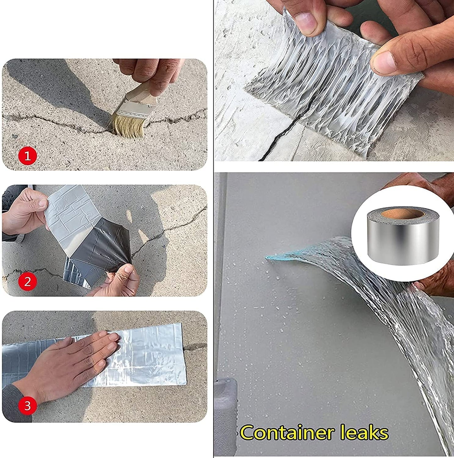 Leakage Repair Waterproof Tape For Pipe Leakage Roof Water Tape Leakage Solution Aluminium Foil Waterproof Adhesive Sealing Butyl Rubber Tape Surface Crack, Pipe Rupture (Silver)