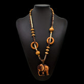 1pc Bohemian Ethnic Style Wooden Bead String Square Carved Maple Leaf Owl Elephant Pendant Necklace Exquisite Retro Handmade Woven Coconut Shell Round Bead Long Necklace. Women'S Luxury Jewelry Suitable for Parties Beach Vacations and Gathering