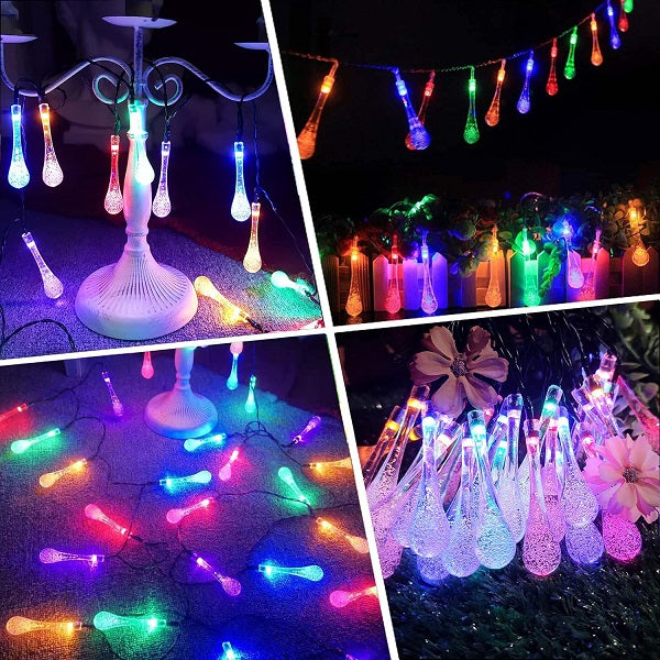 Aerbes Solar Powered Water Drop Hanging Light 50 Bulbs 9.5M