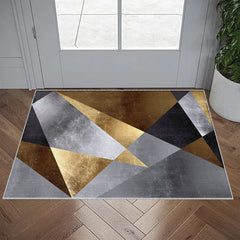1pc Geometric Abstract Art Style Golden and Gray Front Door Mat Durable Welcome Mat Outdoor Indoor Entrance Door Mat Bedside Mat Bathroom Mat Small Floor Mat Suitable for Spring Summer Autumn and Winter Seasons
