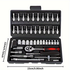 Summer special offer 46pcs multi functional maintenance tool set portable outdoor machinery emergency repair kit easy to deal with emergencies including ratchet wrench sleeve set screwdriver head extension rod storage box etc