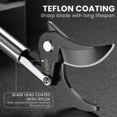 AIRAJ Heavy Duty Retractable Pruning Shears with Extended Pole 1m/39" Reach Stainless Steel Garden Shears with Shock Absorbing Ergonomic Handles for Tree Trimming Hedge Shrub Fruit Trees Professional & Home Gardening Tools Garden Pruning Shears