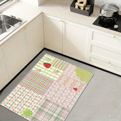 1Pc Vintage Floral & Plaid Pattern Doormat Durable Polyester