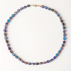 Handcrafted Bohemian Multilayer Natural Stone Necklace Purple & Blue Marbled Beads with Golden Accents Golden Tone Chain for Women Casual & Formal Jewelry Gift