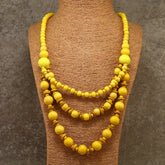 Handmade Bohemian Multi Layer Necklace High Quality Recycled Wood Beads with Vibrant Yellow & Golden Brown Tones Intricate Carvings Versatile for Casual Attire or Gift Women's Fashion Jewelry Wooden Necklace Gift Accessory Multilayered Design