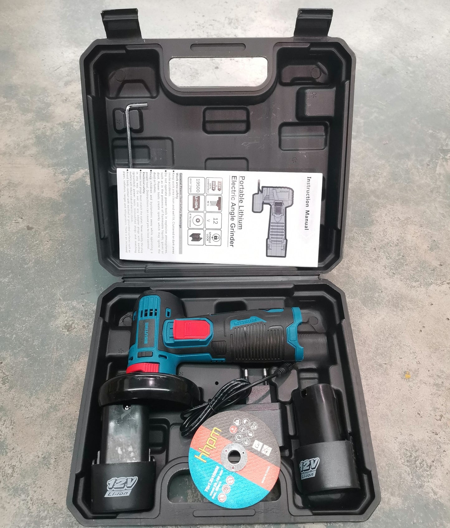 Toplionace 19500RPM 12V Rechargeable Mini Angle Grinder, 800W Handheld Lithium Battery Cordless Polishing Cutting Machine