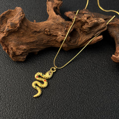 18K gold plated Plated 304 Stainless Steel Snake Pendant Necklace for 18K gold plated Snake Chain Green & Red like Eyes Luxury Chinese Zodiac Jewelry Gift for Wife Girlfriend (Valentine's/Christmas) Year Round Wear Durable Snake Scale for Teenage