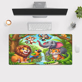1pc XXL Large Jungle Animal Print Desk Non Slip Rubber Base & Smooth Glide Surface African Wildlife Mouse Pad with Elephant Giraffe Monkey Rhino for Gaming Office Computer Setup Room Decor ( Friendly Design