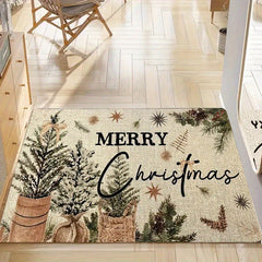 1Pc Vintage Farmhouse Christmas Doormat With "Merry Christmas" Text