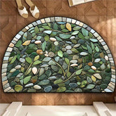 Semicircular Doormat With Green Pebble And Leaf Design