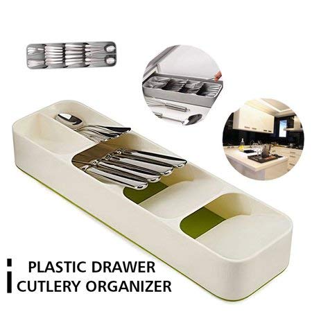 Plastic Drawer Cutlery Organizer Tray Kitchen Storage Holder Rack for Cutlery Silverware Compact Cutlery Tray Spoon Cutlery Box (Grey)