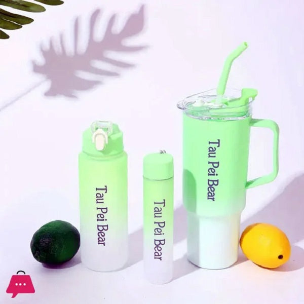 Tau Pei Bear 3 In 1 Water Bottles With Straw And Stickers