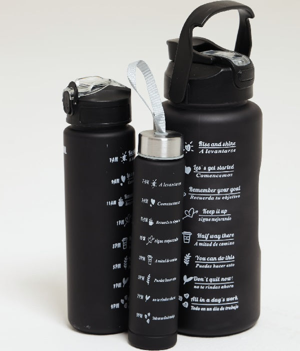 Pack Of 3 Black Motivational Water Bottles