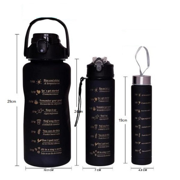Pack Of 3 Black Motivational Water Bottles