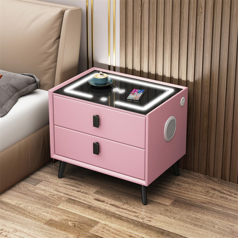 Modern Smart Bedside Table with Wireless Charging Color Light Speaker