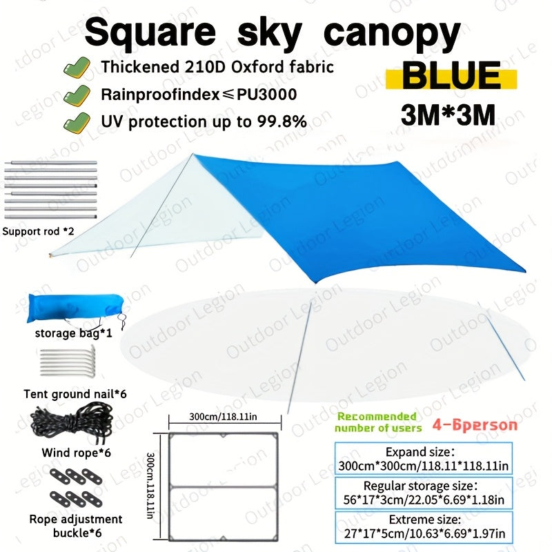 Extra Large Waterproof Canopy Tent - UV Protection, Portable and Durable for Outdoor Camping and Picnics, Blue Oxford Cloth with Steel Frame