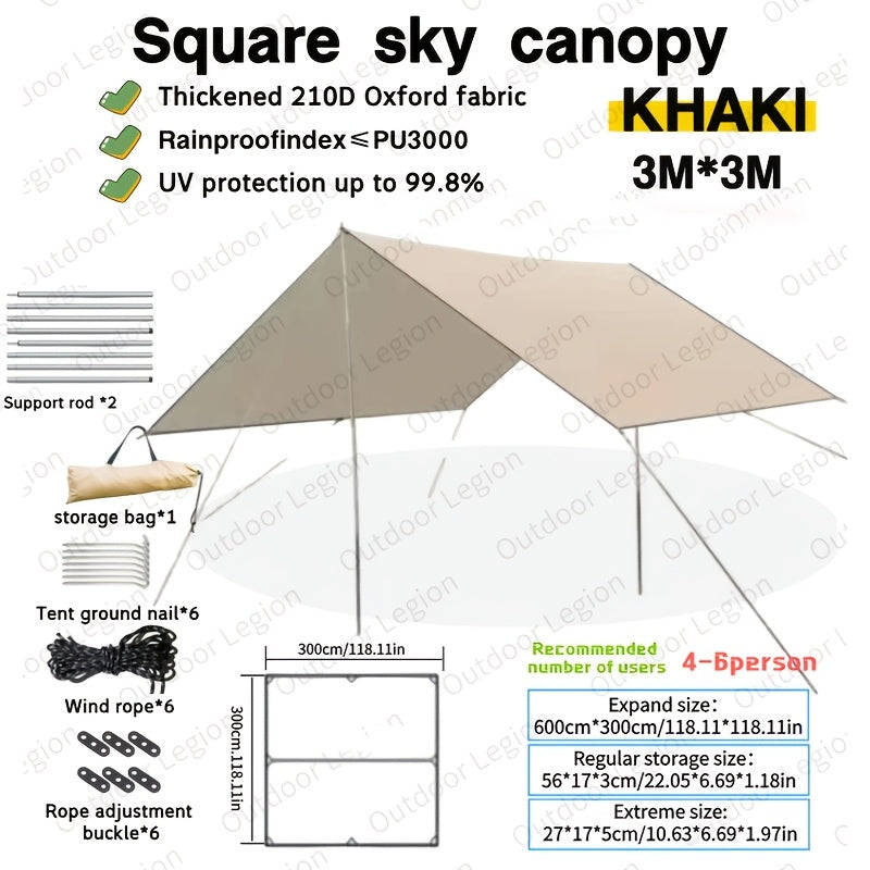 Extra Large Waterproof Canopy Tent - UV Protection, Portable and Durable for Outdoor Camping and Picnics, Blue Oxford Cloth with Steel Frame