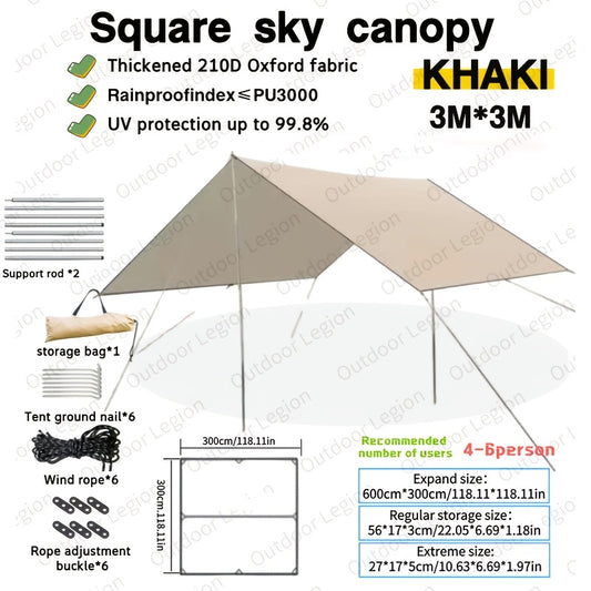 Extra Large Waterproof Canopy Tent - UV Protection, Portable and Durable for Outdoor Camping and Picnics, Blue Oxford Cloth with Steel Frame