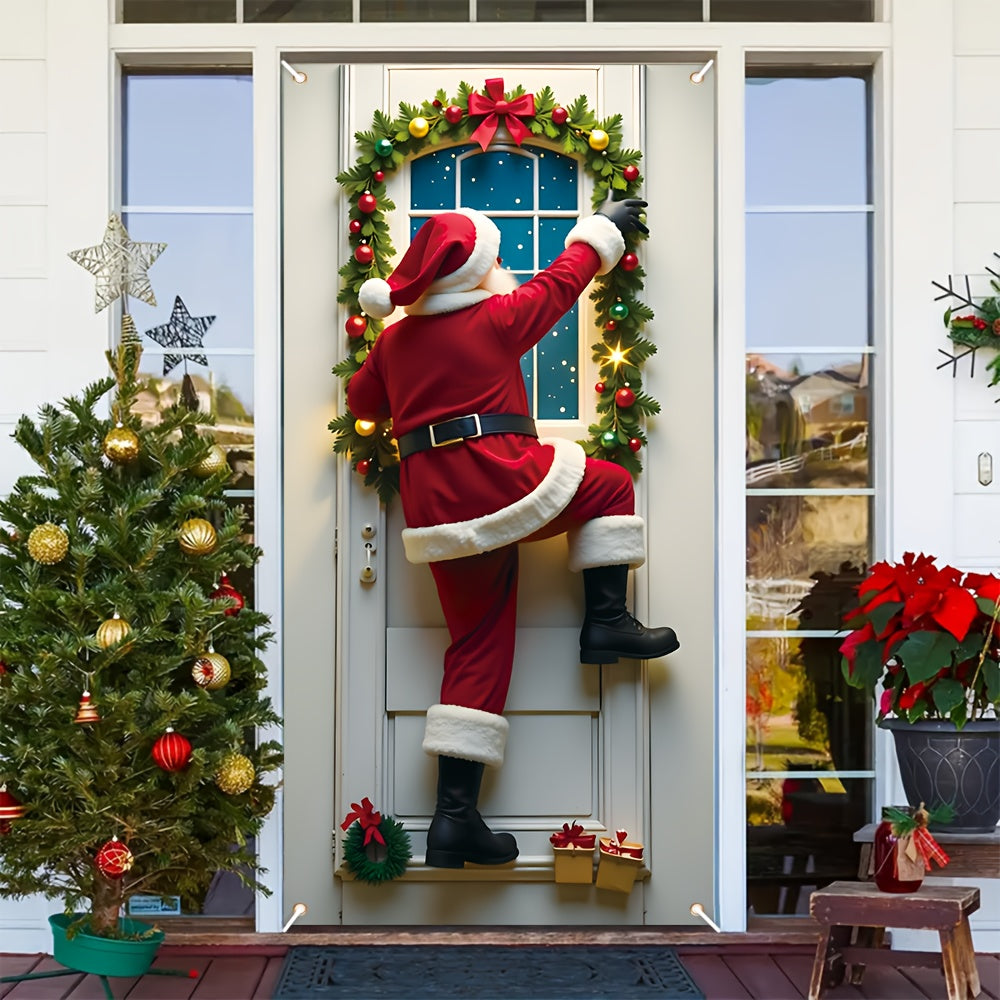 Santa Claus Christmas Porch Banner Durable polyester door frame decoration, bright and fade-resistant outdoor holiday decoration, Christmas decoration